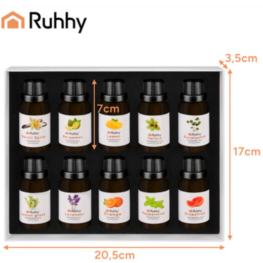 Ruhhy 10 Duftöl Set 10x15 ml ätherische Öle für Diffusor und Luftbefeuchter in eleganter Samtbox – Bild 3