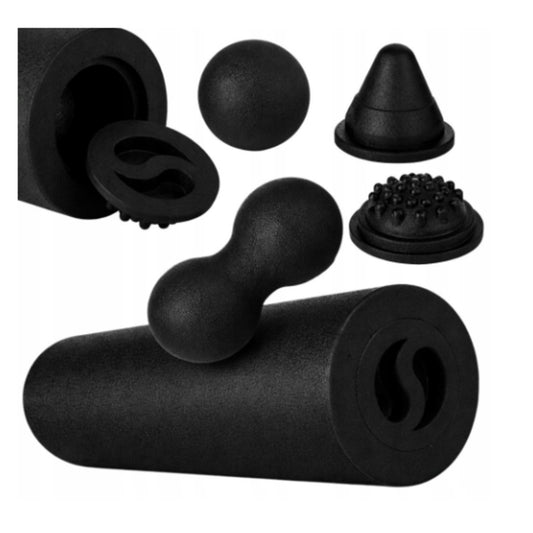 5-in-1 Faszienrollen Set mit Faszienrolle 37cm, Duoball, Massageball und Kegel aus EPP-Schaumstoff schwarz