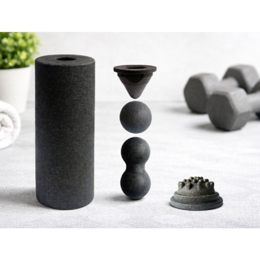 5-in-1 Faszienrollen Set mit Faszienrolle 37cm, Duoball, Massageball und Kegel aus EPP-Schaumstoff schwarz – Bild 4
