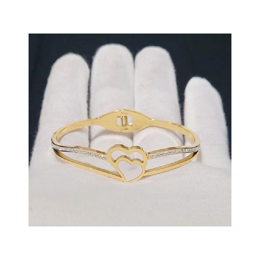 Goldfarbener Damen Armreif aus Edelstahl mit Herz und Zirkonia
