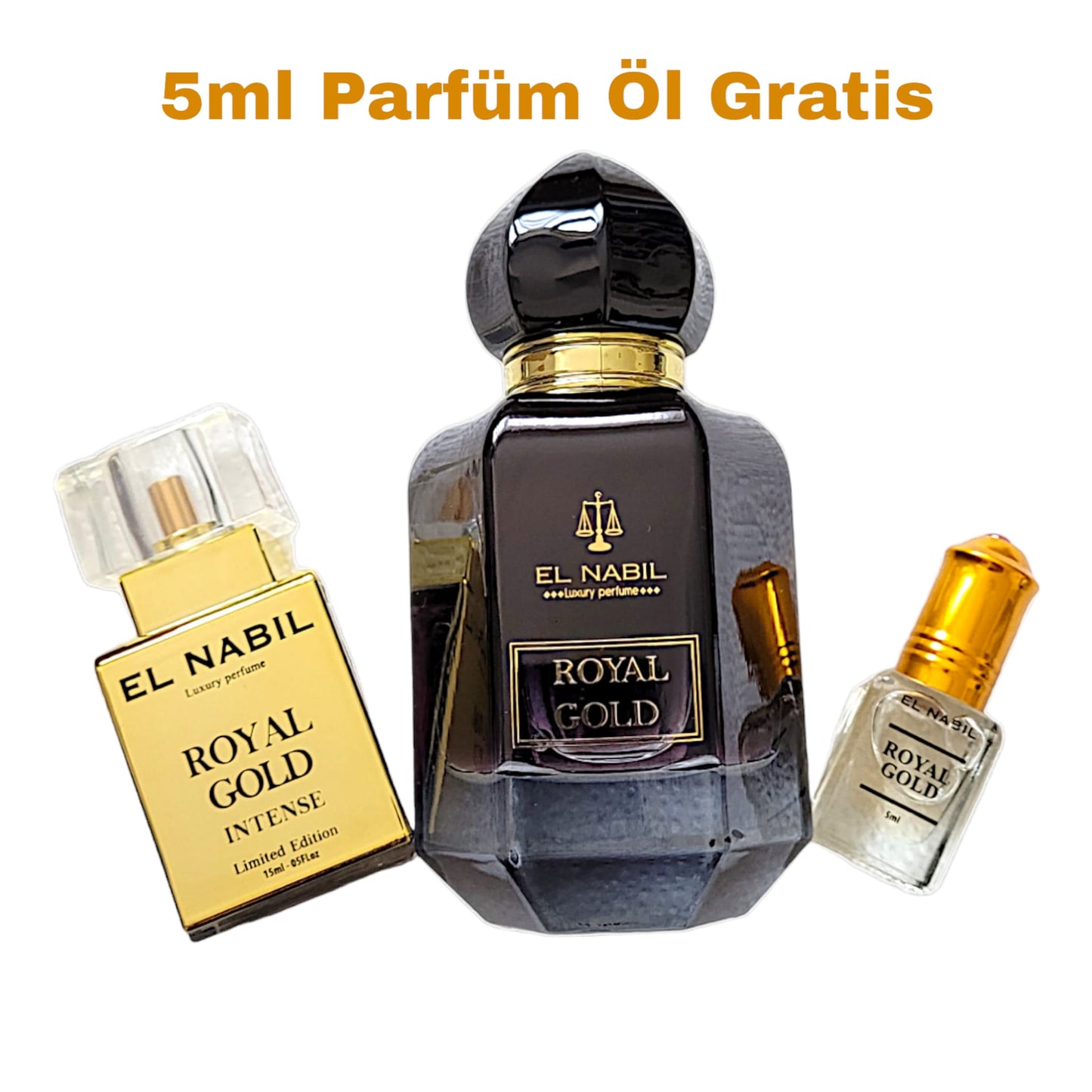 El Nabil Royal Gold Set 50ml EDP 15 ml Intense 5 ml Parfüm Öl Gratis