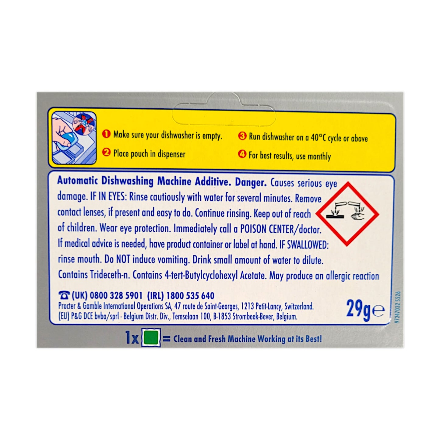 Fairy Power Clean dishwasher cleaner removes grease, limescale and odors