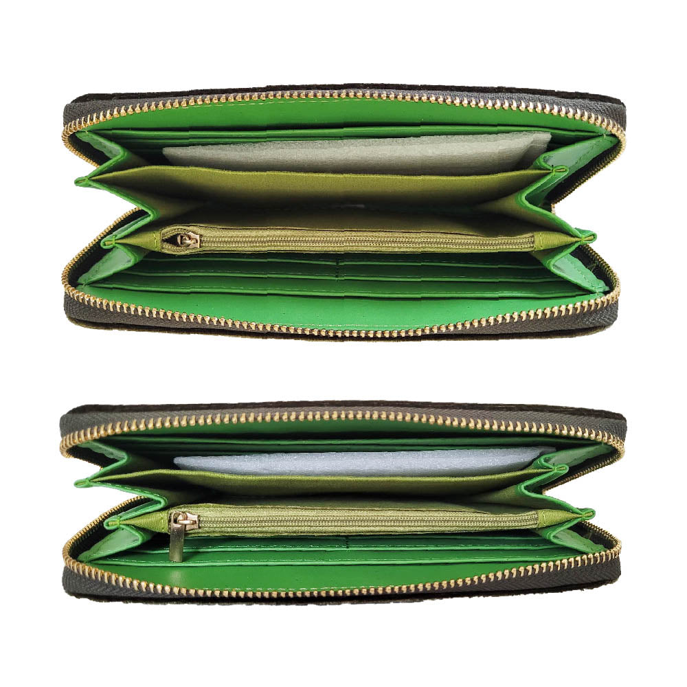 Damen Geldbörse Multifunktionale Stoff-Optik mit Blumen Motiv Khaki