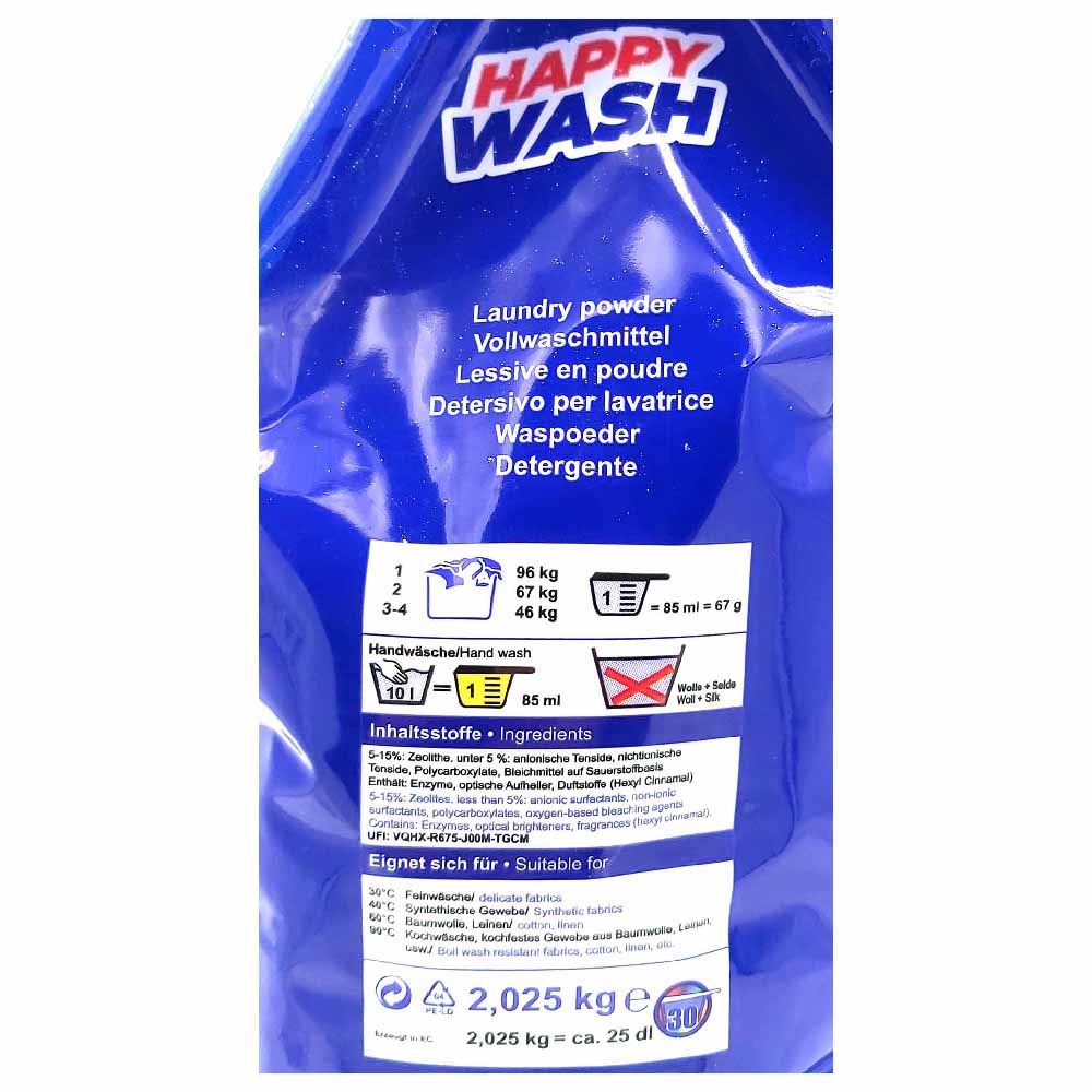 Happy Wash heavy duty detergent - washing powder 30 washes 2.01 kg