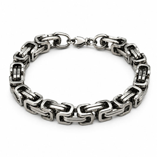 Herren Armband Silber – Massives Edelstahl Gliederarmband im Byzantine Design