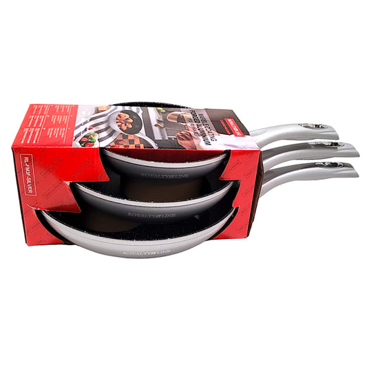 Royalty Line Frying Pan with Marble Coating Set of 3 Grey