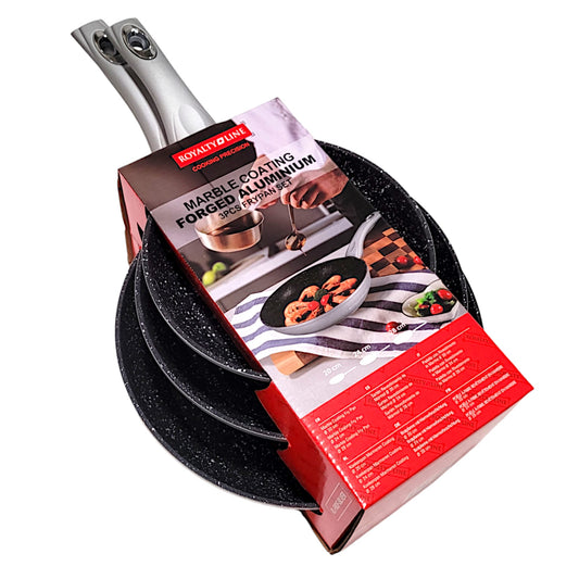 Royalty Line Frying Pan with Marble Coating Set of 3 Grey