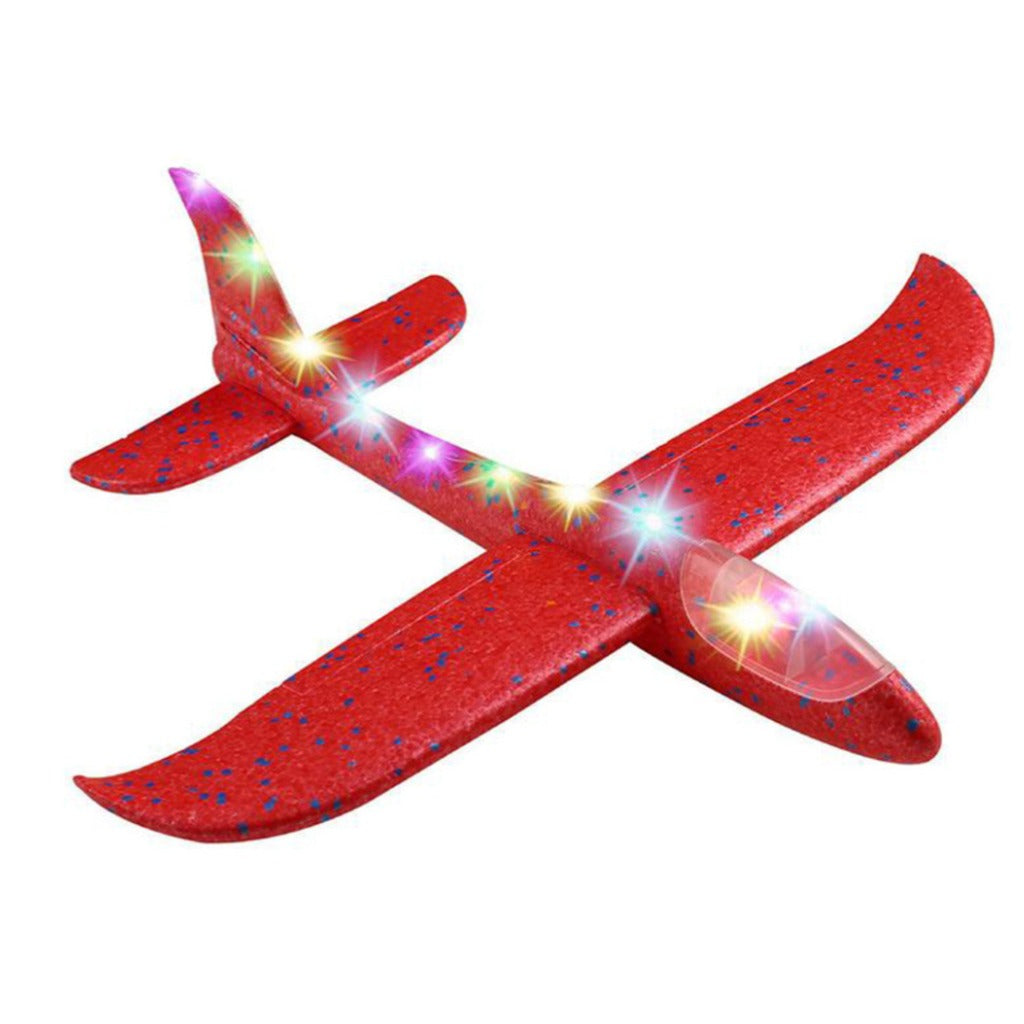 LED Wurfgleiter Styroporflieger 47 cm – leuchtendes Flugzeug Spielzeug für Kinder, rot, Indoor & Outdoor