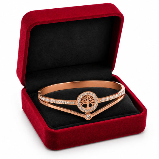 Damen Armreif Lebensbaum Roségold mit funkelnden Strasssteinen – eleganter Modeschmuck als Geschenk – Bild 3