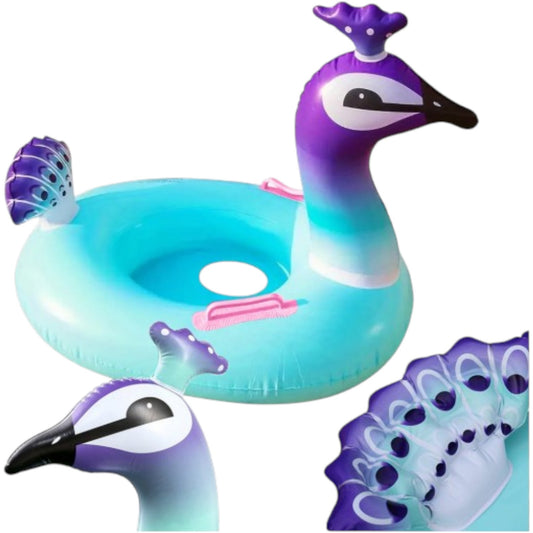 Aufblasbarer Pfau Schwimmring für Kinder 60 cm Babyschwimmring mit Haltegriffen
