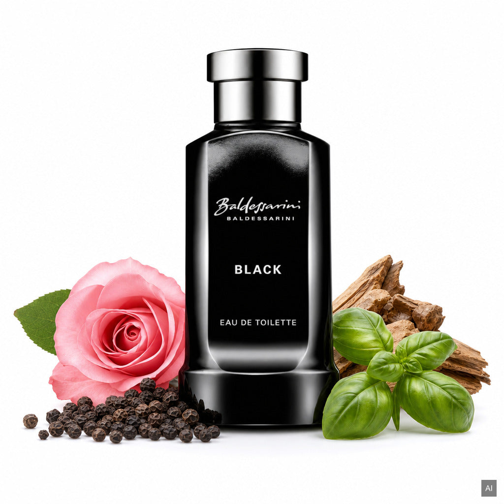 Baldessarini Black Eau de Toilette 75 ml – kraftvoll holziger Herrenduft mit Rosa Pfeffer, Patchouli und Wildleder – Duftnote