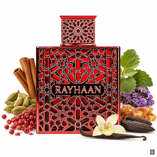 Rayhaan Crimson Eau de Parfum 100 ml – orientalisch-würziger Unisex-Duft mit Zimt, Patchouli und Vanille – Duftnoten