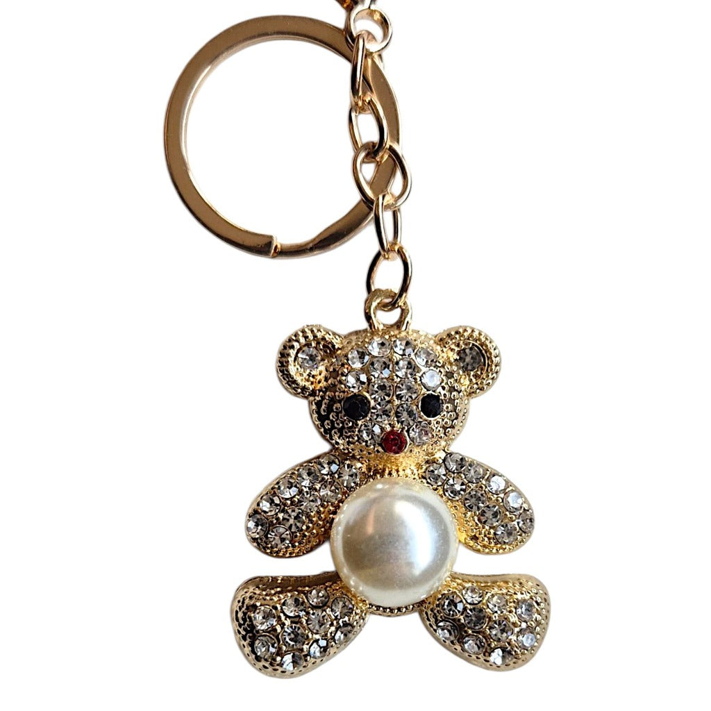 Da Meso Teddybär-Schlüsselanhänger mit Strass und Perle in Gold und Silber – elegantes Accessoire für Handtasche und Schlüsse – Bild 10