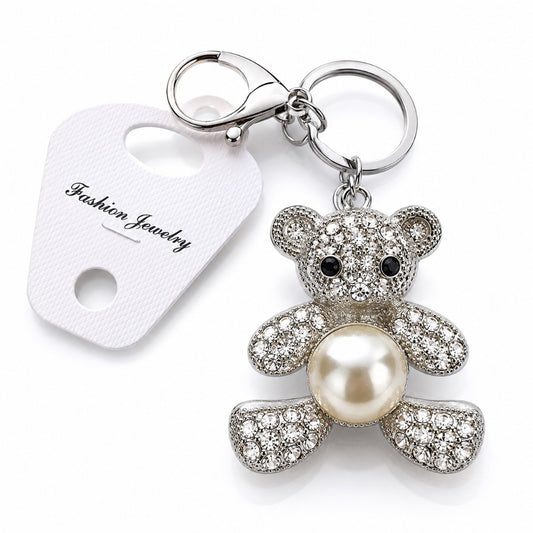 Da Meso Teddybär-Schlüsselanhänger mit Strass und Perle in Gold und Silber – elegantes Accessoire für Handtasche und Schlüsse – Bild 4
