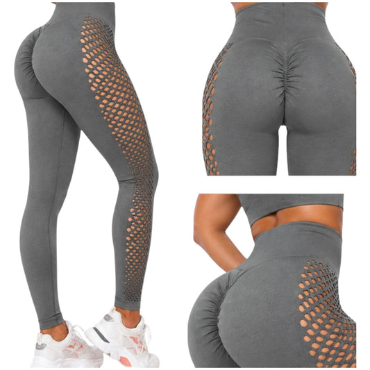 Damen Leggings Push Up Grau – High Waist Fitness Leggings Figurformend
