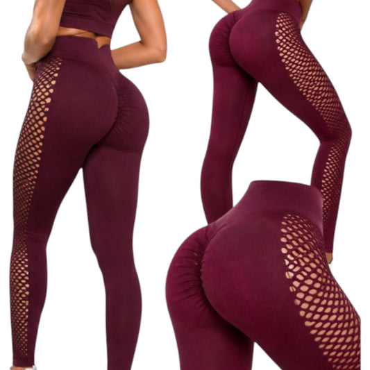 Damen Leggings Push Up Bordeauxrot – High Waist Fitness Leggings Figurformend