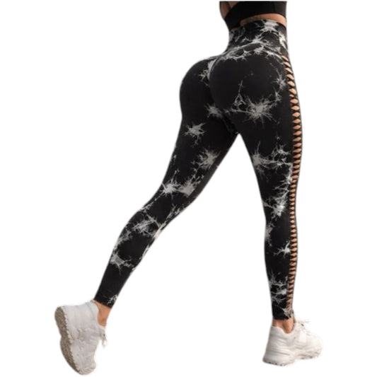 Damen Push Up Leggings Marmoriert High Waist Fitness Leggings figurformend