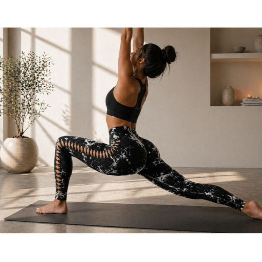 Damen Push Up Leggings Marmoriert High Waist Fitness Leggings figurformend
