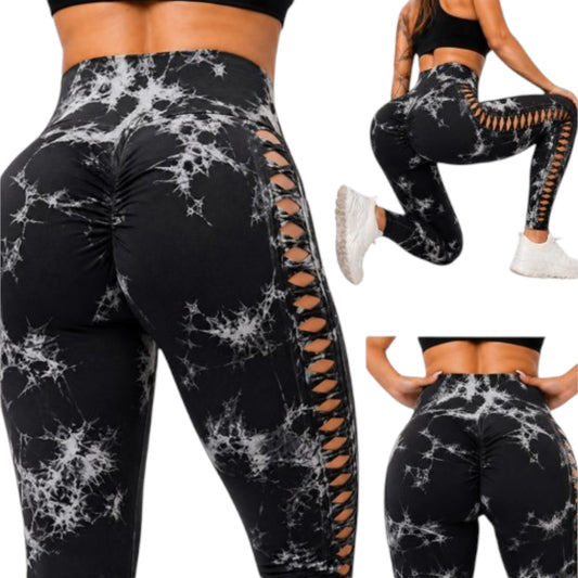 Damen Push Up Leggings Marmoriert High Waist Fitness Leggings figurformend