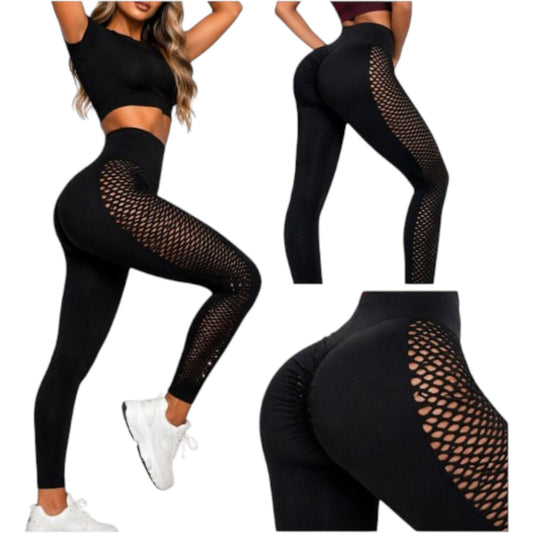 Damen Push Up Fitness Leggings Schwarz – High Waist Sportleggings figurformend