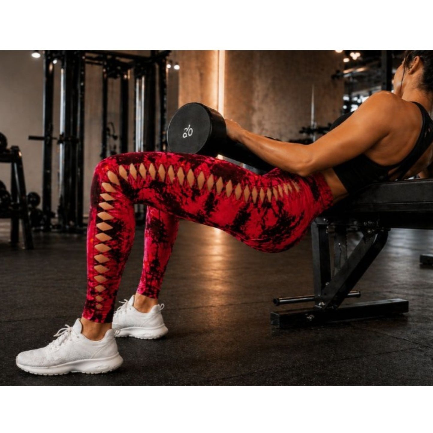Damen Push Up Leggings Rot Schwarz Marmoriert – High Waist Fitness Leggings
