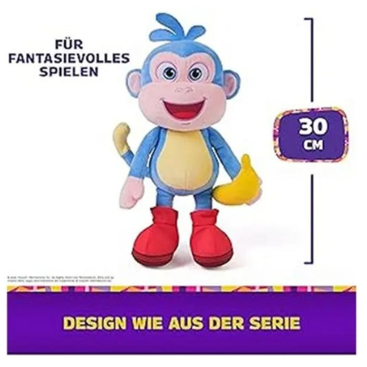Dora Bananenfreund Boots interaktive Plüschfigur 30 cm mit Soundfunktion, englischen Sätzen, Liedern und Banane aus der beliebten Dora TV-Serie für Kinder