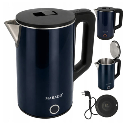 Edelstahl Wasserkocher 1,5 Liter 1500 W kabellos 360° Drehsockel marineblau Elektrowasserkocher