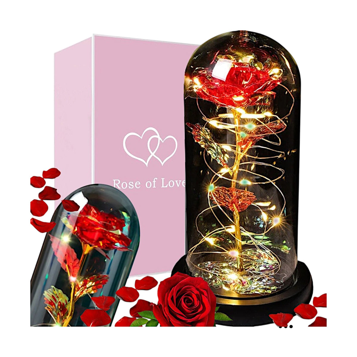 Ewige Rose, Blumen im Glas mit Licht Rose Geschenke für jeden Anlass
