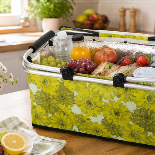 faltbarer Thermokorb 48x28x22 cm – isolierter Picknickkorb mit Blumenmuster und Aluminiumrahmen – Bild 3