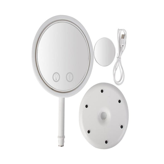 LED Kosmetikspiegel mit Lüfter & 5x Vergrößerung Beleuchteter Schminkspiegel mit USB & Akku