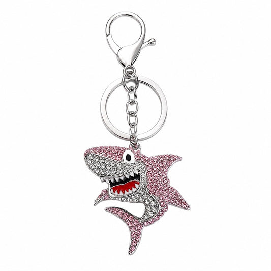 Hai Schlüsselanhänger mit Strass – funkelndes Hai-Motiv mit Strasssteinen, Metallverarbeitung und Karabinerhaken – Bild 3