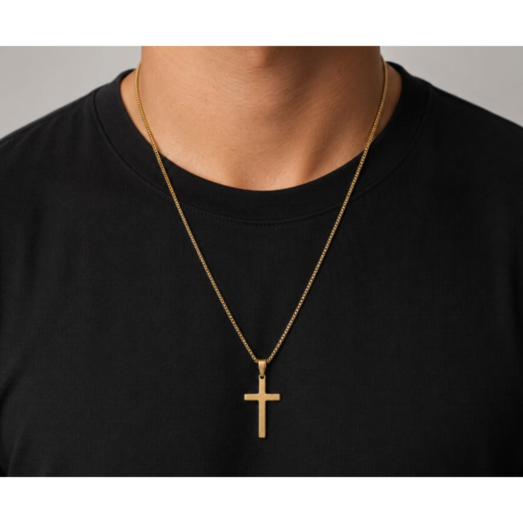 Herren Halskette mit Kreuz-Anhänger goldfarben 47 cm – elegante Kreuzkette Unisex – Bild 3