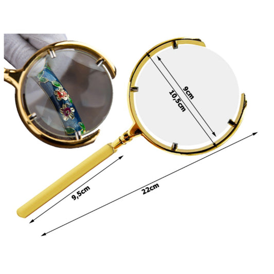 Handlupe 6-fach Vergrößerung goldfarben 22 cm – Leselupe mit Glaslinse und Metallrahmen für Senioren und Hobby – Bild 2