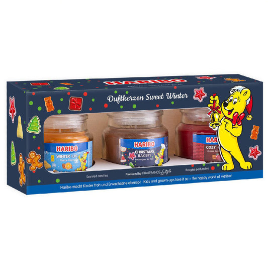 Haribo Duftkerze 3er Set Christmas Bakery, Winter Fun und Cozy Home - 3x85g