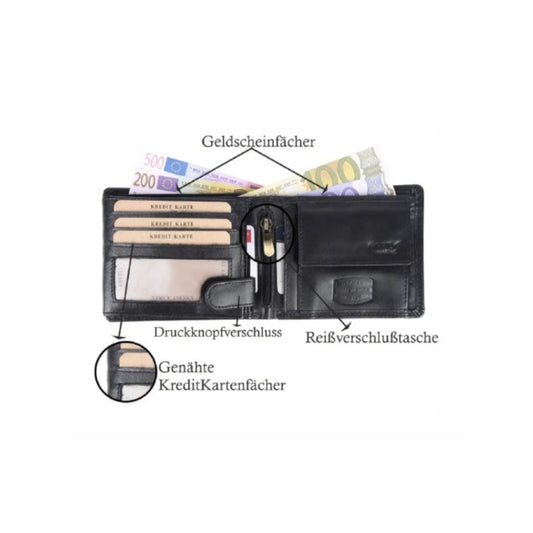 Leder Geldbörse mit Doppelnaht & RFID Totenkopf Design 12 x 9,5 cm Querformat