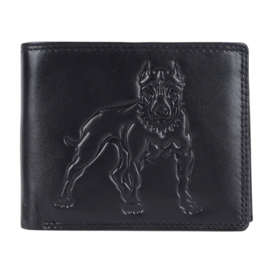 Leder Geldbörse mit Doppelnaht & RFID Pitbull Design 12 x 9,5 cm Querformat