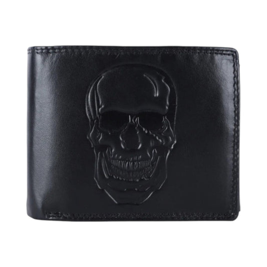 Herren Leder Geldbörse RFID mit Totenkopf & Doppelnaht 12 x 9,5 cm