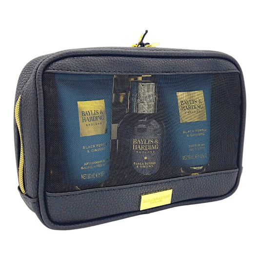 Baylis & Harding Herren-Pflegeset mit Kulturtasche – Duschgel, Shampoo & Aftershave-Balsam, Schwarzer Pfeffer & Ginseng – Bild 2