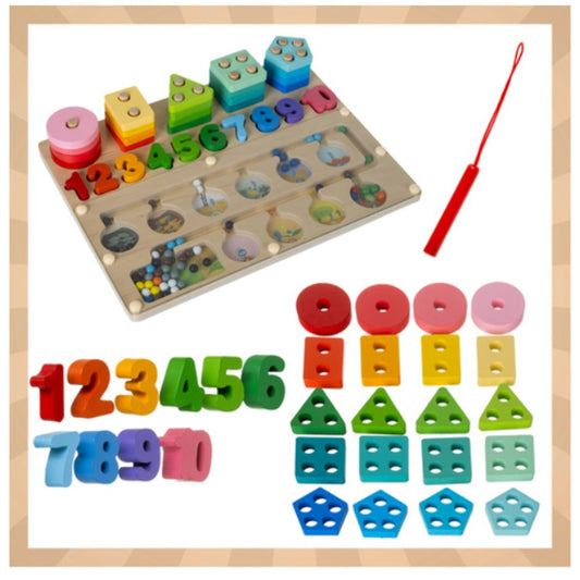 Kruzzel Holzsortierer Montessori 3-in-1 Aktivitätstafel 30 cm – Lernspielzeug mit Magnetlabyrinth für Kinder ab 3 Jahren – Bild 3
