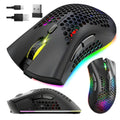 Kabellose RGB Gaming Maus 2.4 GHz schwarz – ergonomische Funkmaus für PC und Laptop mit RGB-Beleuchtung und perforiertem Desi