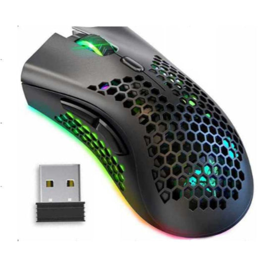 Kabellose RGB Gaming Maus 2.4 GHz schwarz – ergonomische Funkmaus für PC und Laptop mit RGB-Beleuchtung und perforiertem Desi – Bild 3