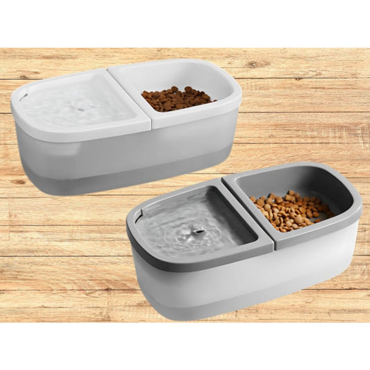 Katzenbrunnen 2-in-1 mit Futternapf 2,5 L – automatische USB-Tränke für Katzen und kleine Hunde, Weiß/Grau – Bild 3