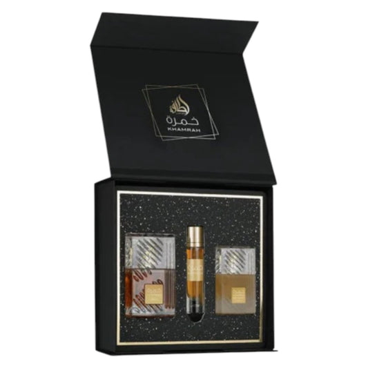 Lattafa Khamrah Duftset mit Travel Spray 12 ml und Haarspray 50 ml als orientalische Geschenkidee