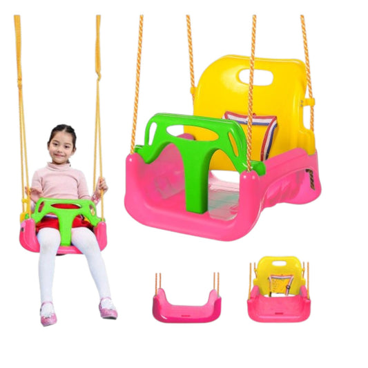 3-in-1 Kinderschaukel – Babyschaukel mit Rückenlehne & Sicherheitsbügel Rosa