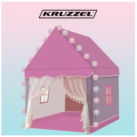 Kruzzel Kinderspielzelt Prinzessinnenhaus rosa faltbar 130x100x120 cm mit LED-Lichterkette für Mädchen Indoor Outdoor – Bild 2