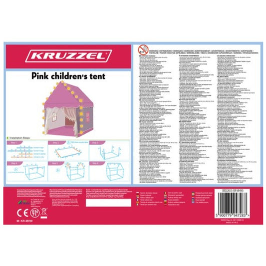 Kruzzel Kinderspielzelt Prinzessinnenhaus rosa faltbar 130x100x120 cm mit LED-Lichterkette für Mädchen Indoor Outdoor – Bild 4