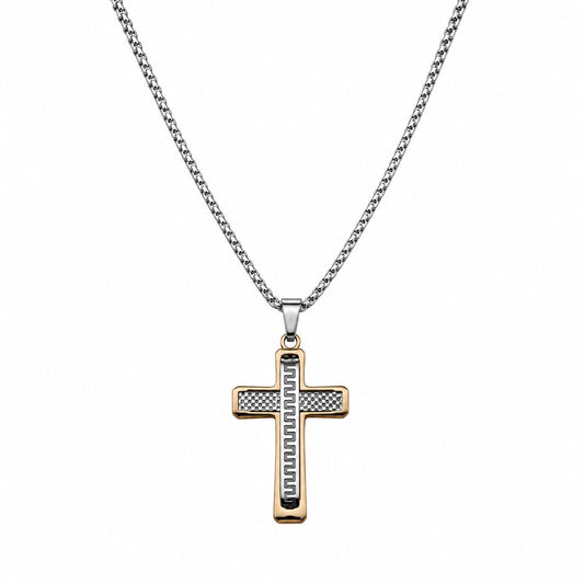 Herren Kreuz Halskette Bicolor Edelstahl 52 cm – Kreuzanhänger Silber & Goldfarben maskulin