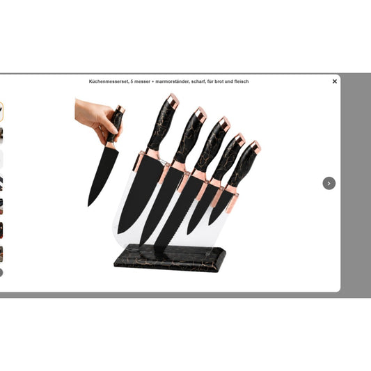 Küchenmesserset 6-teilig mit transparentem Messerständer – 5 Edelstahlmesser schwarz Marmor-Design – Bild 2