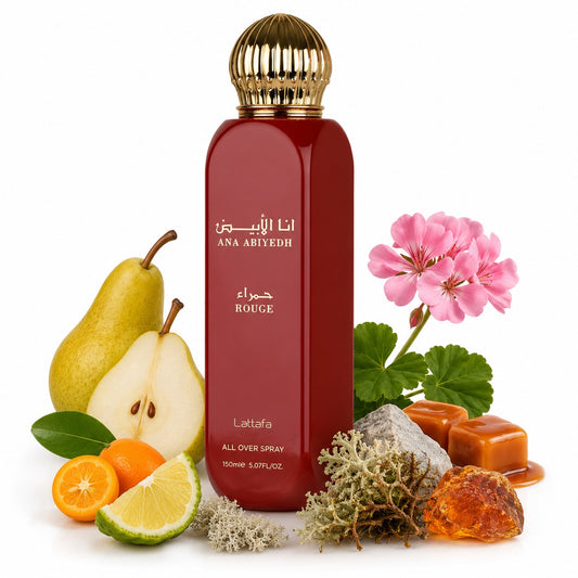 Lattafa Ana Abiyedh Rouge All Over Spray 150 ml Fruchtig süßer Body Spray