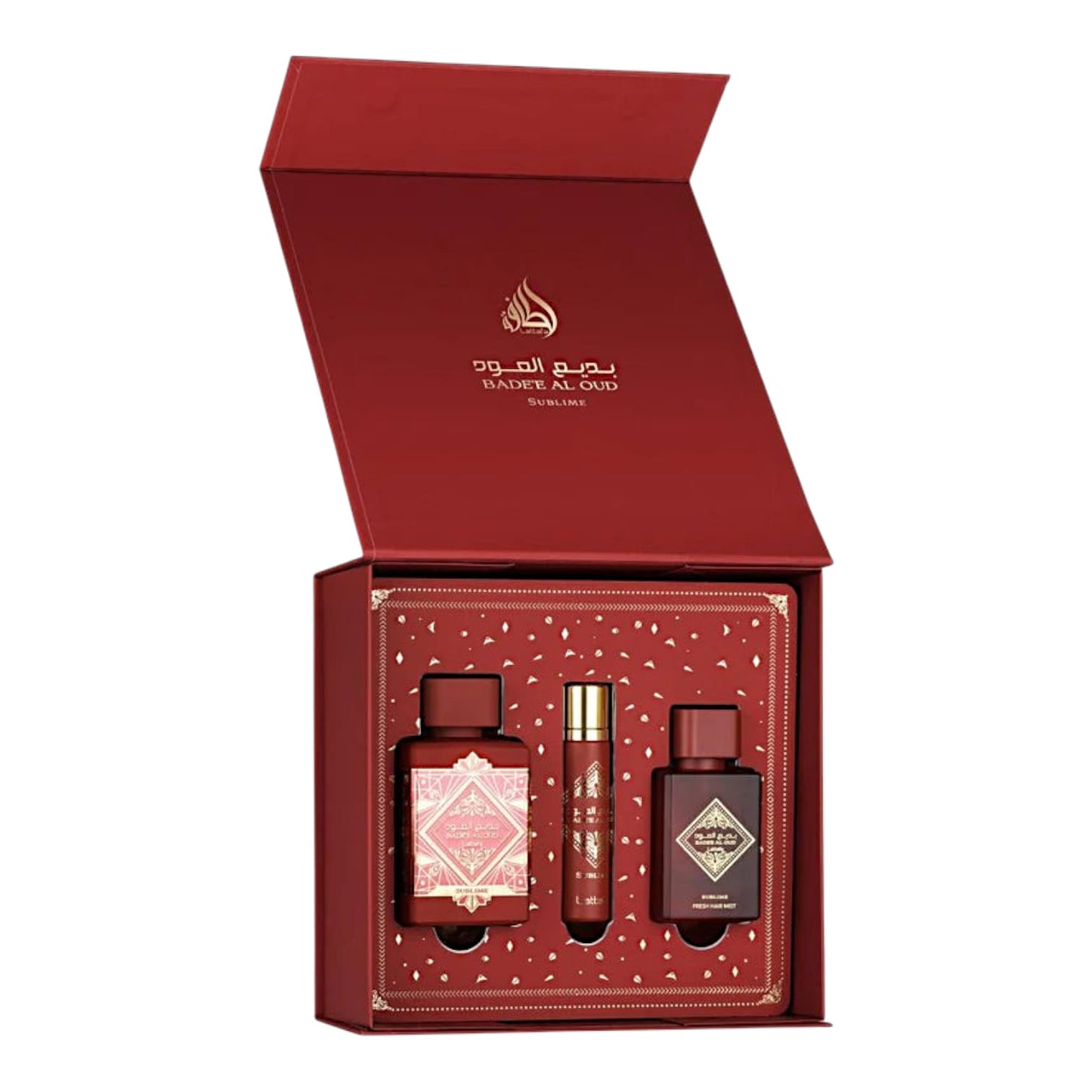 Lattafa Parfum Badee Al Oud Sublime 3 teilig Set mit Travelspray